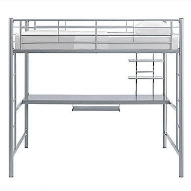 Forest Gate Riley Full Size Metal Loft Bed with Desk in Silver. View a larger version of this product image.