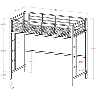 Forest Gate Riley Twin Metal Loft Bed in Black. View a larger version of this product image.