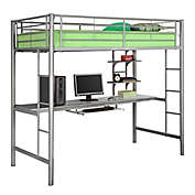 Forest Gate Riley Twin Metal Loft Bed with Workstation in Silver