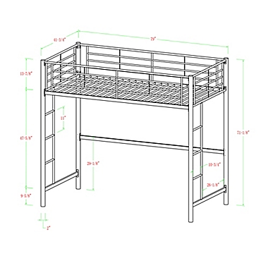 Forest Gate Riley Twin Metal Loft Bed with Workstation in Silver. View a larger version of this product image.