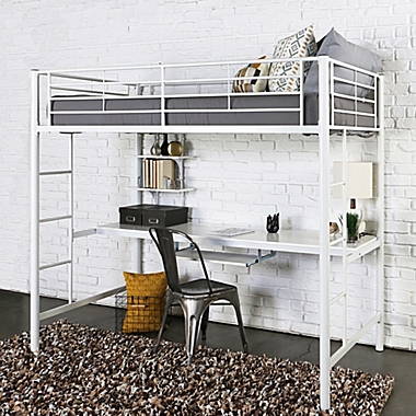 Forest Gate Riley Twin Metal Loft Bed with Workstation in White. View a larger version of this product image.