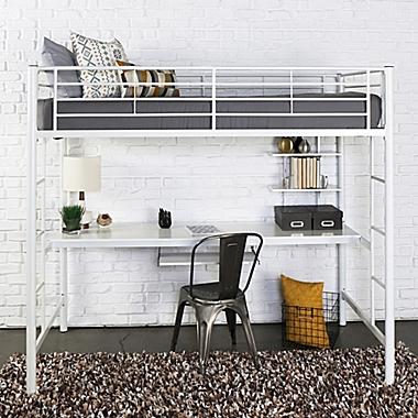 Forest Gate Riley Twin Metal Loft Bed with Workstation in White. View a larger version of this product image.