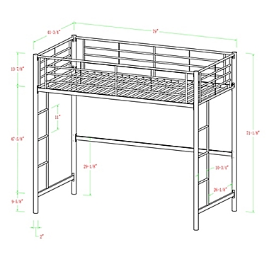 Forest Gate Riley Twin Metal Loft Bed in  Silver. View a larger version of this product image.