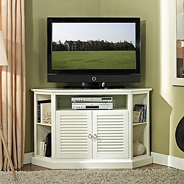 Forest Gate  52&quot; Traditional Corner Wood Louvered TV Stand in White. View a larger version of this product image.