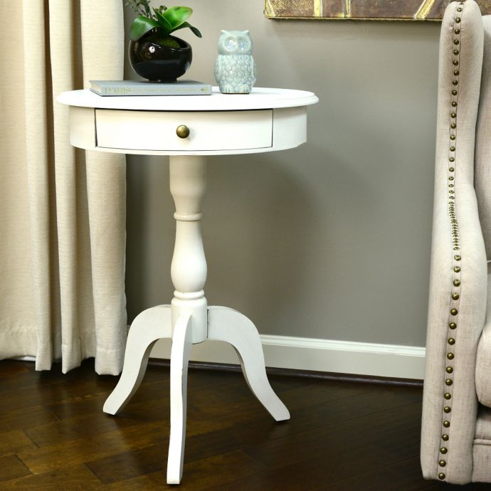 Decor Therapy Round Pedestal Side Table in White | Bed ...