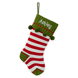 20-Inch Striped Knit Christmas Stocking in Red