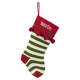 20-Inch Knitted Green Striped Stocking