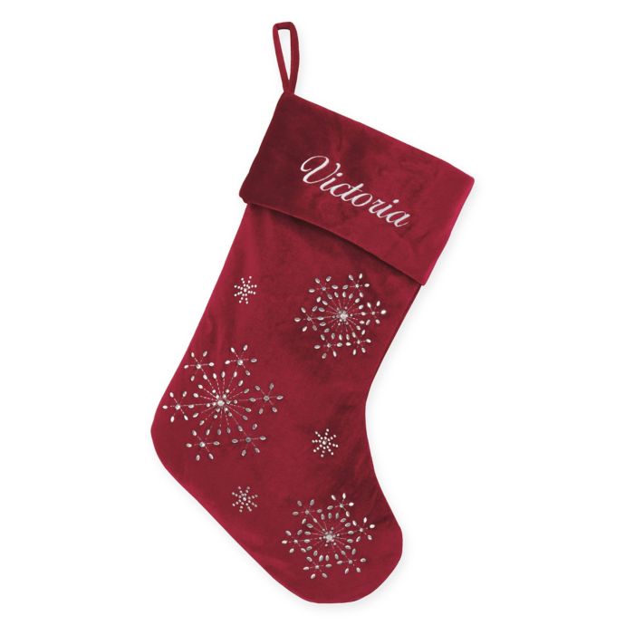 Velvet Snowflake 20-Inch Christmas Stocking in Red | Bed ...