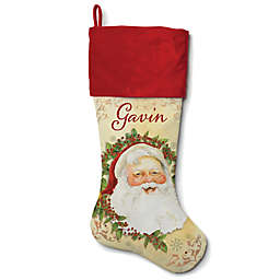 21-Inch Cotton Happy Santa Stocking in Red