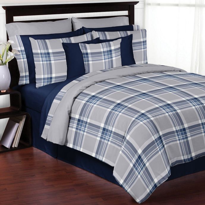 Sweet Jojo Designs Plaid Comforter Set In Navy Grey Buybuy Baby