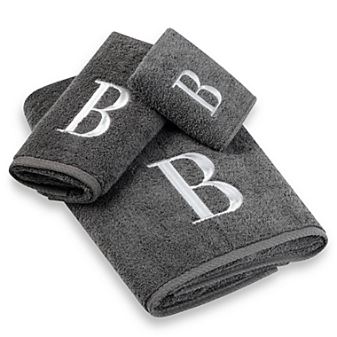 Avanti Premier Silver Block Monogram Bath Towel Collection in Granite. View a larger version of this product image.