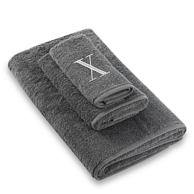 Avanti Premier Silver Block Monogram Letter &quot;X&quot; Hand Towel in Granite. View a larger version of this product image.