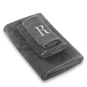 Avanti Premier Silver Block Monogram Letter "R" Hand Towel in Granite