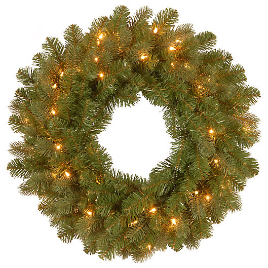 Alternate image 1 for National Tree Company Feel Real® 24-Inch Downswept Douglas Wreath with Warm White LED Lights