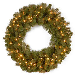 National Tree Company Feel Real® 30-Inch Downswept Douglas Wreath with Warm White LED Lights
