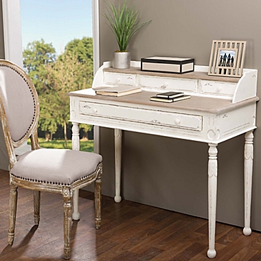 Baxton Studios Anjou French Accent Writing Desk in White/Light Brown. View a larger version of this product image.