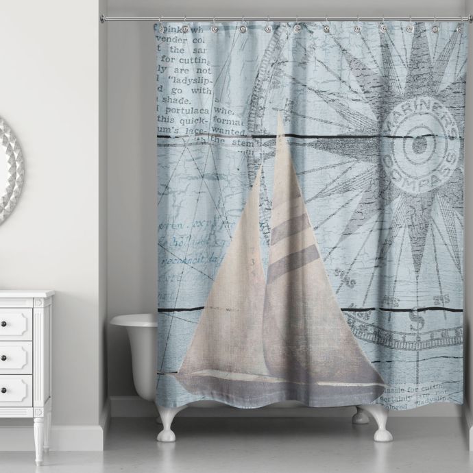 Designs Direct North Star Sail Shower Curtain In Blue Beige Bed
