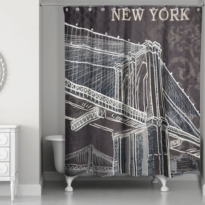 Designs Direct Brooklyn Bridge Shower Curtain In Black White Bed