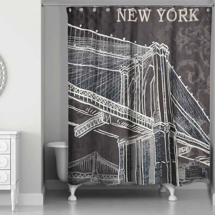 Designs Direct Brooklyn Bridge Shower Curtain in Black/White | Bed Bath & Beyond