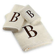 Avanti Premier Brown Block Monogram Bath Towel Collection in Ivory
