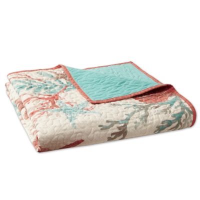 Madison Park Pebble Beach Oversized Cotton Quilted Throw Blanket in Coral