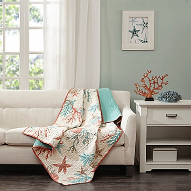 Madison Park Pebble Beach Oversized Cotton Quilted Throw Blanket in Coral. View a larger version of this product image.