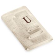 Avanti Premier Brown Block Monogram Letter "U" Hand Towel in Ivory