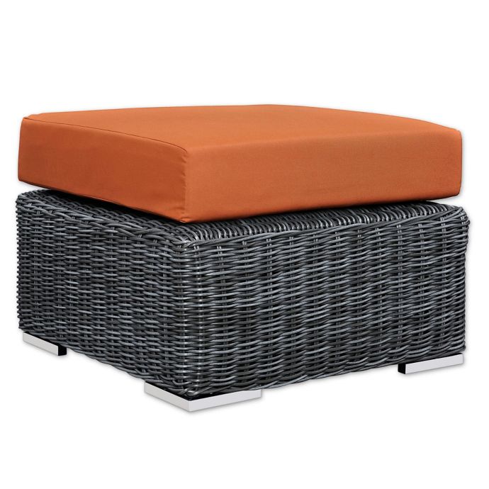 Modway Summon Outdoor Wicker Ottoman in Sunbrella® Canvas Bed Bath