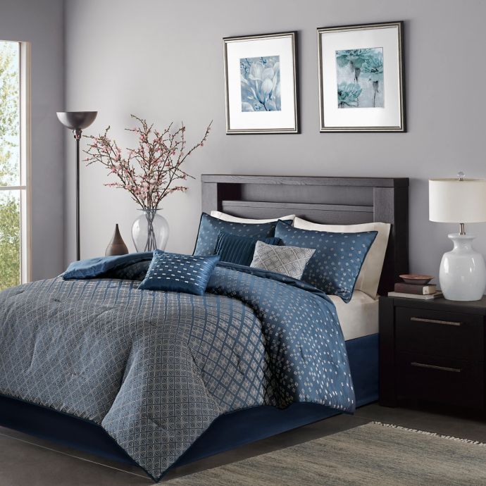 Madison Park Biloxi Duvet Cover Set In Navy Bed Bath Beyond