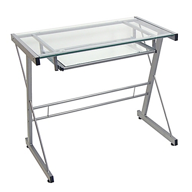 Forest Gate Modern Glass Metal Computer Desk in Silver. View a larger version of this product image.