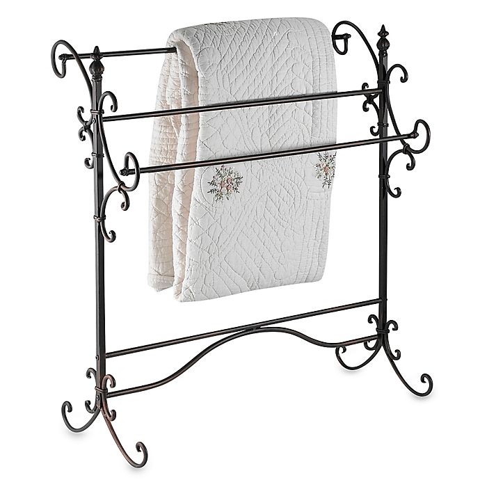 Welcome Home Accents Aged Bronze Scrolled Metal Quilt Rack with Shelf