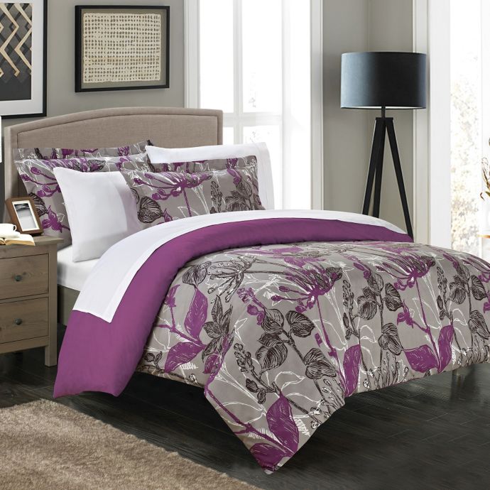 Chic Home Protea Duvet Cover Set In Purple Grey Bed Bath Beyond