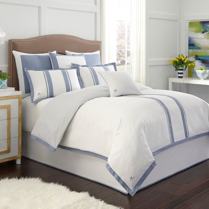 Jill Rosenwald London Reversible Duvet Cover In White Blue Bed