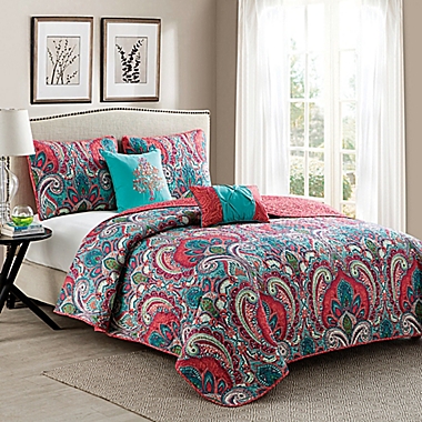 VCNY Casa Re&#39;al 4-Piece Twin Quilt Set in Pink/Turquoise. View a larger version of this product image.