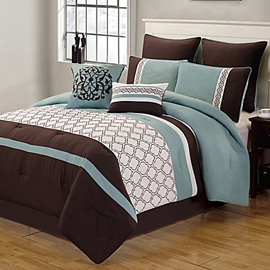 Tolbert 8-Piece Queen Comforter Set in Blue/Brown/Ivory. View a larger version of this product image.