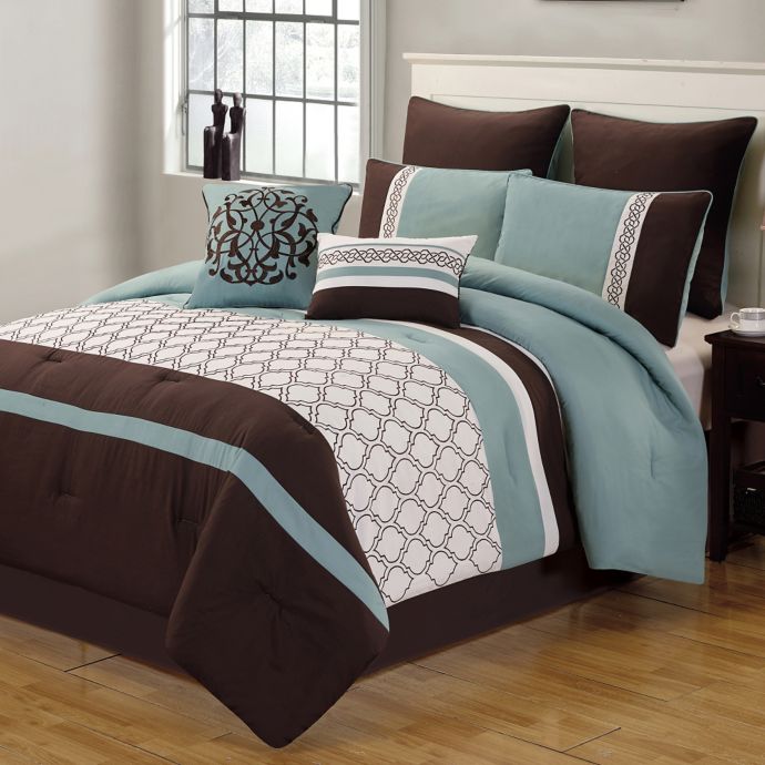 Tolbert 8 Piece Comforter Set In Blue Brown Ivory Bed Bath Beyond