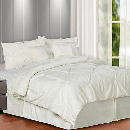 Alternate image 1 for Pintuck Plush 7-Piece Queen Comforter Set in Cream