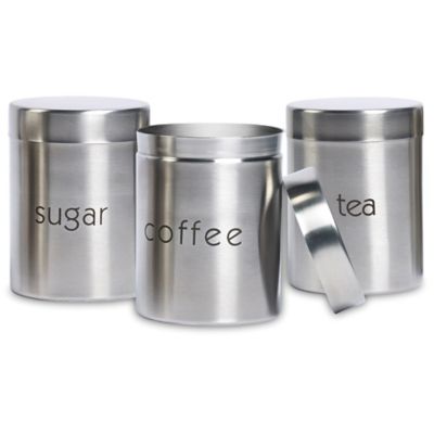 Bread Bin Set With Canister Set Tea Coffee Sugar Jar Pot 4 Pcs Stainless Steel 