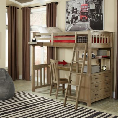 wood twin loft bed with desk