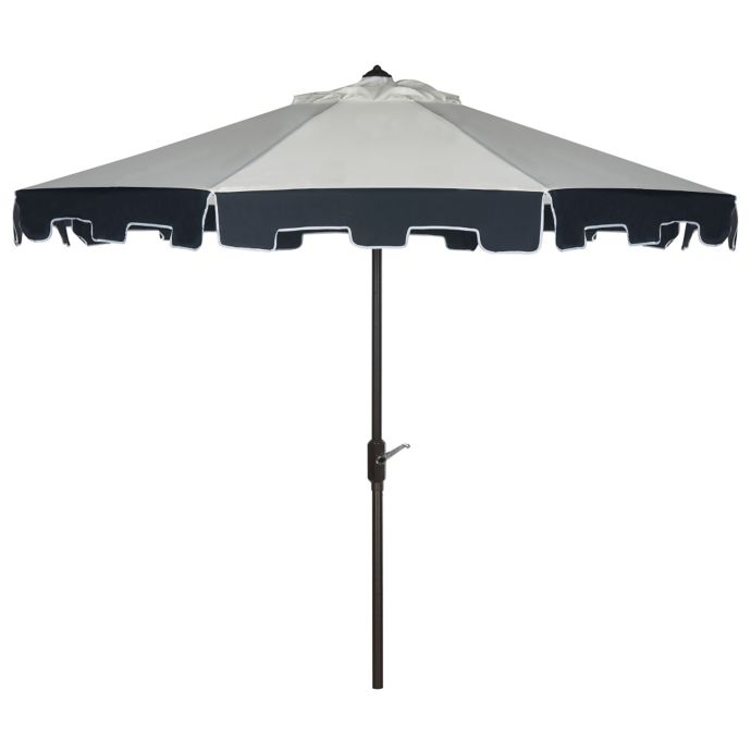 Safavieh Uv Resistant City Fashion 9 Foot Umbrella In Beige With Navy Valance Bed Bath Beyond