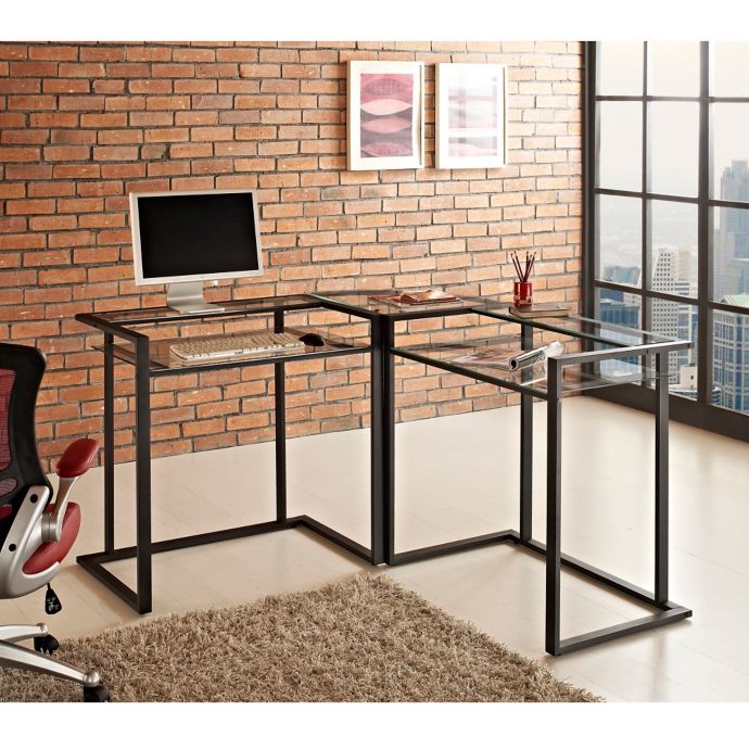 Forest Gate Corner Computer Desk In Black With Glass Top Bed