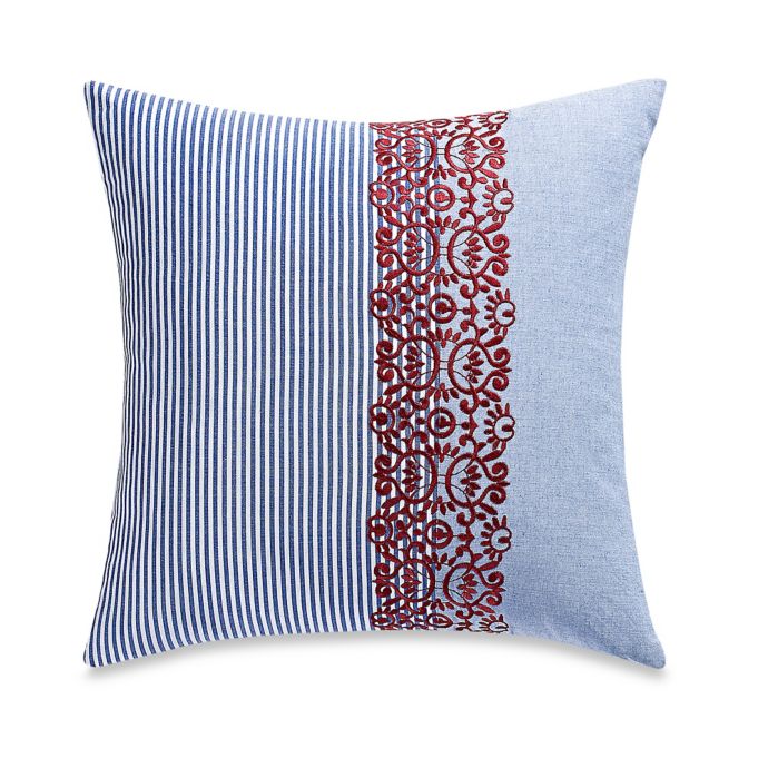 Real Simple French Riviera Square Throw Pillow In Red White Bed