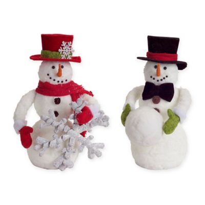 Melrose Playful Snowman Figurines in Black/Red (Set of 2) | Bed Bath ...