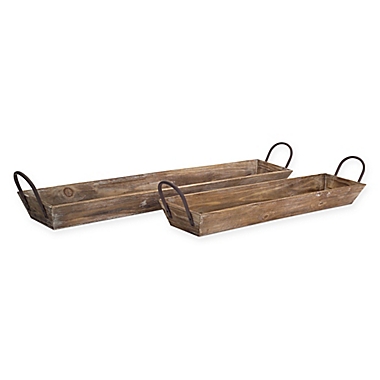 Wooden Tray with Handles in Natural/Brown (Set of 2). View a larger version of this product image.