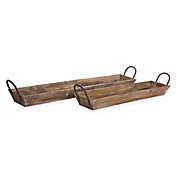 Wooden Tray with Handles in Natural/Brown (Set of 2)