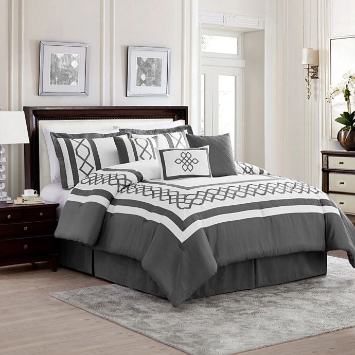 Bailey 7-Piece Comforter Set in Grey/White | Bed Bath & Beyond