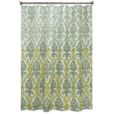 grey and green shower curtain