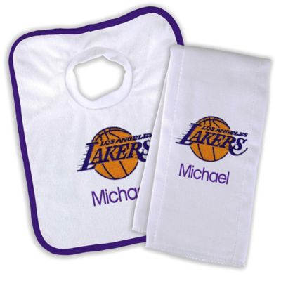 Designs by Chad and Jake NBA Los Angeles Lakers Personalized Bib and Burb Cloth Set