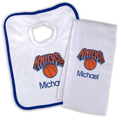 Designs by Chad and Jake NBA New York Knicks Personalized Bib and Burb Cloth Set