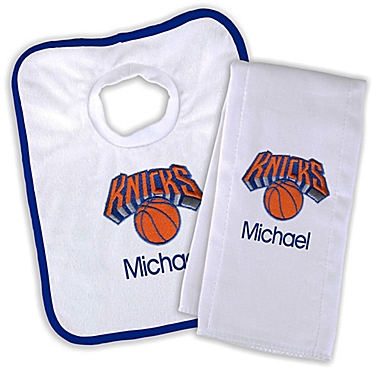 Designs by Chad and Jake NBA New York Knicks Personalized Bib and Burb Cloth Set. View a larger version of this product image.